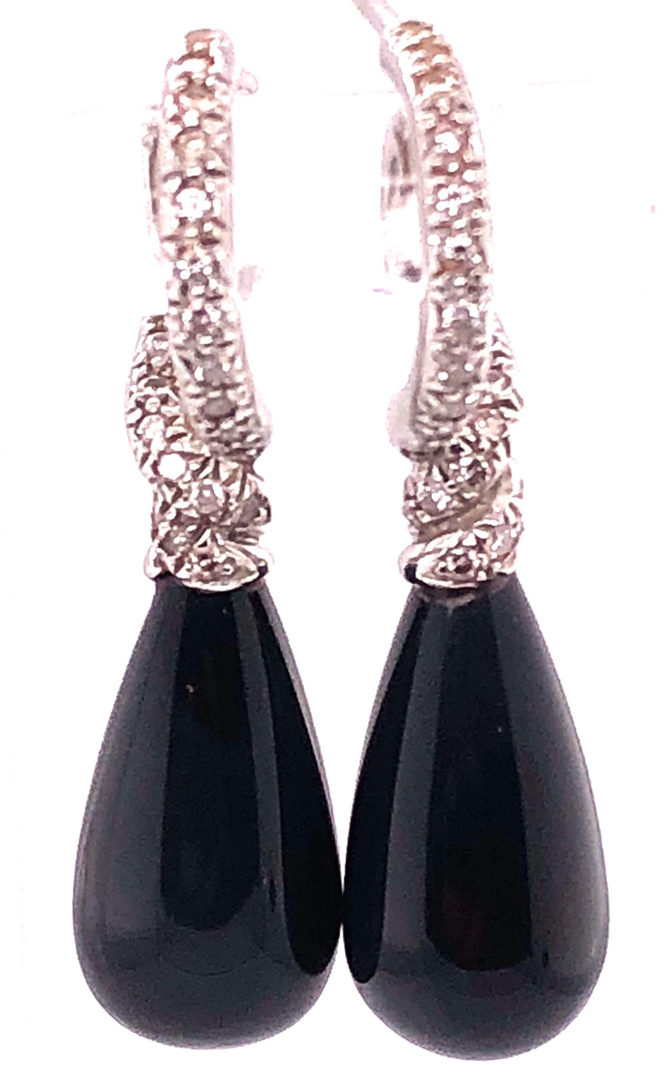Round Cut Platinum Onyx Earrings with Round Diamonds For Sale