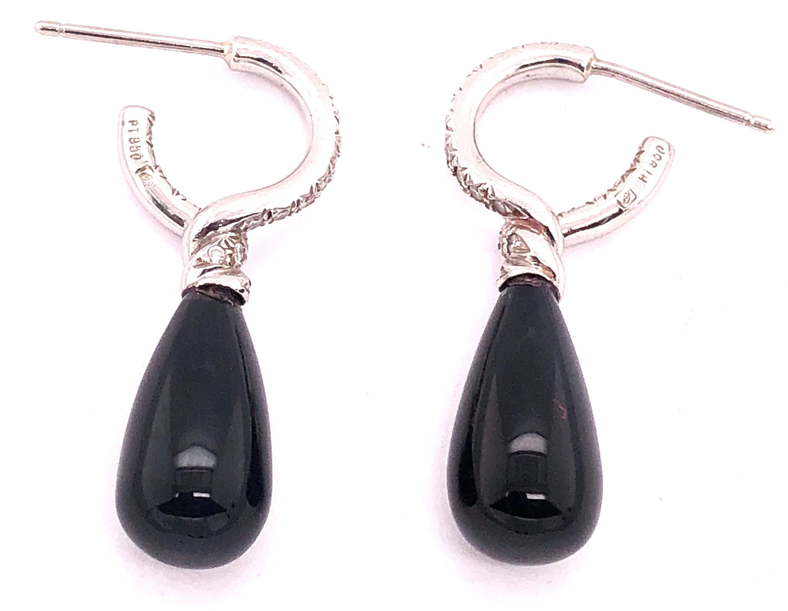 Women's or Men's Platinum Onyx Earrings with Round Diamonds For Sale