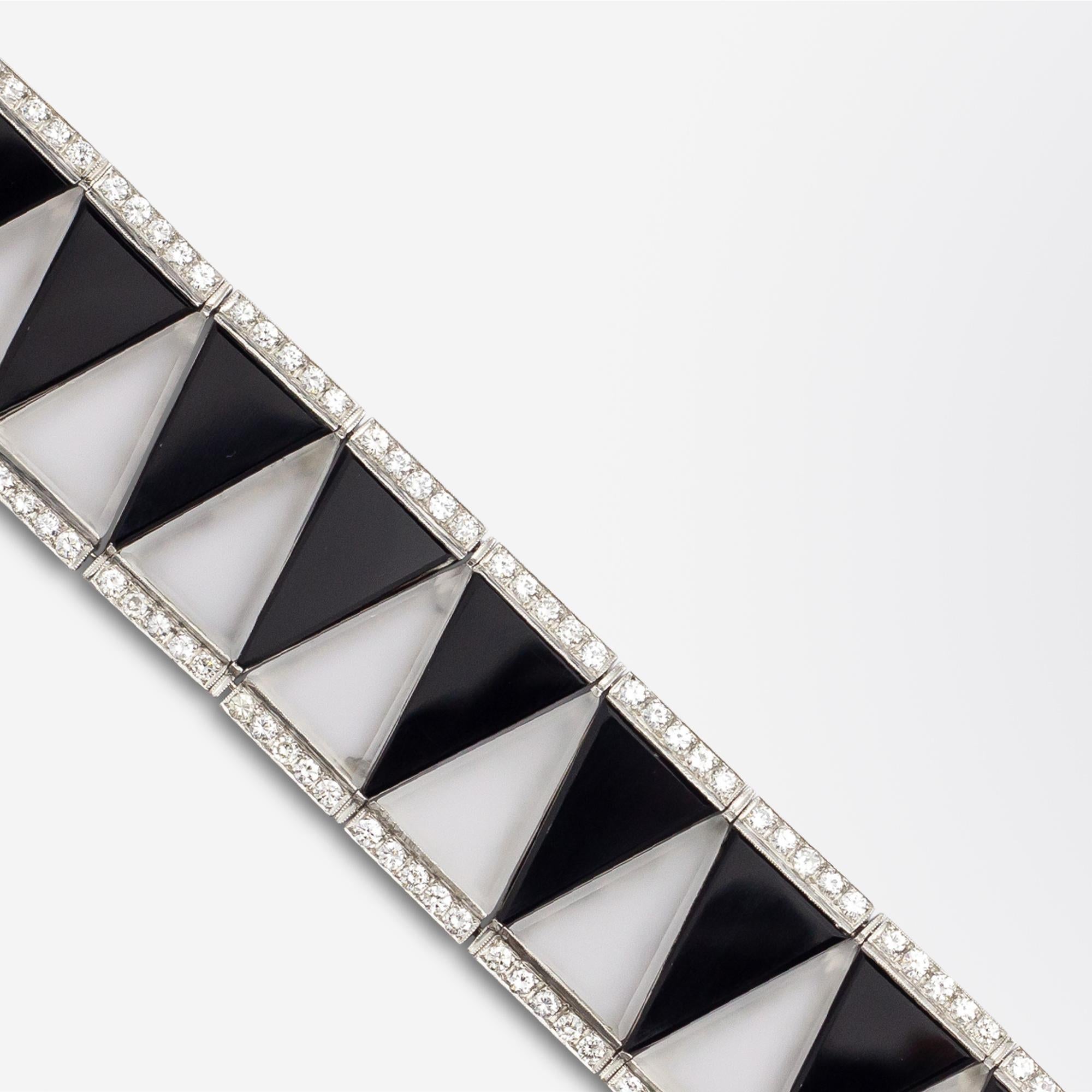 Bracciale in platino, onice, cristallo di rocca e diamanti in stile Art Deco In condizioni buone in vendita a Brisbane City, QLD