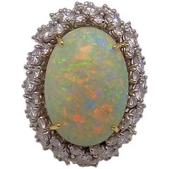 Platinum Opal and Diamond Ring