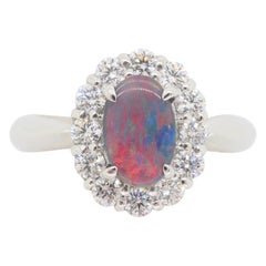 Platinum Opal & Diamond Halo Ring