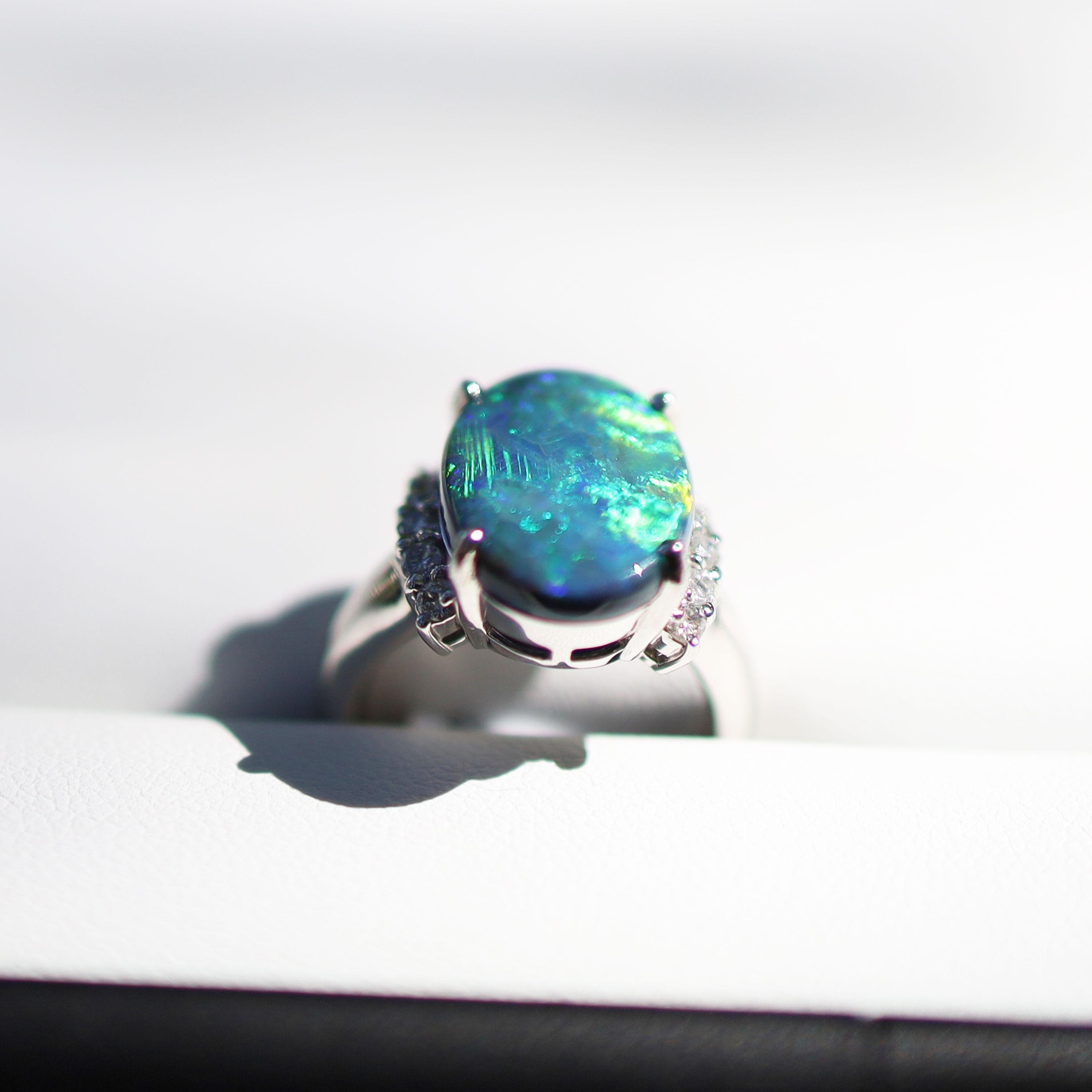 Platinum Opal Diamond Ring 5.6 Karat In New Condition For Sale In Newstead, QLD