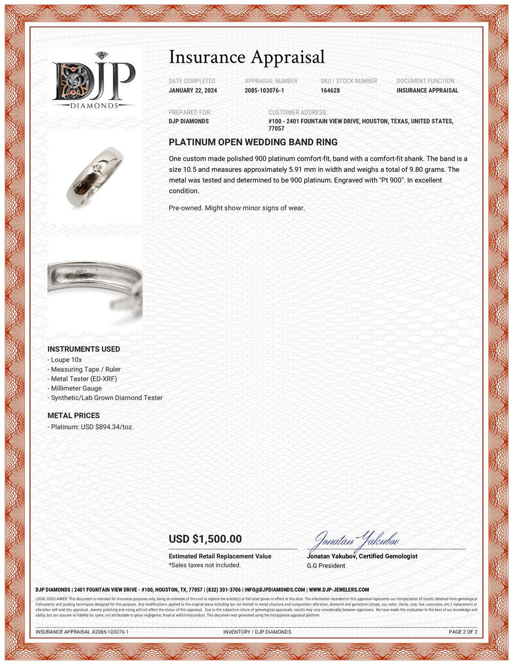 Platinum Open Wedding Band Ring For Sale 5