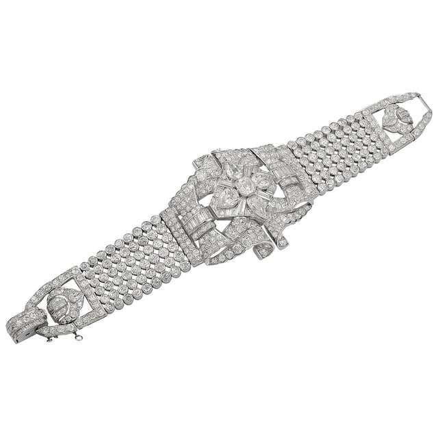 Platinum Diamond Bracelet, circa 1960s For Sale at 1stDibs