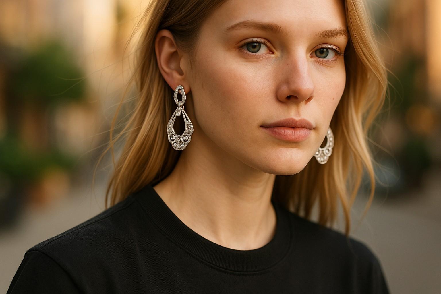 Diese filigranen, von Hand gefertigten Tropfenohrringe im Vintage-Stil aus Platin strahlen zeitlose Eleganz aus. Das filigrane Design ist mit 0,50 Karat funkelnden Diamanten im Einzelschliff besetzt und bietet genau die richtige Mischung aus