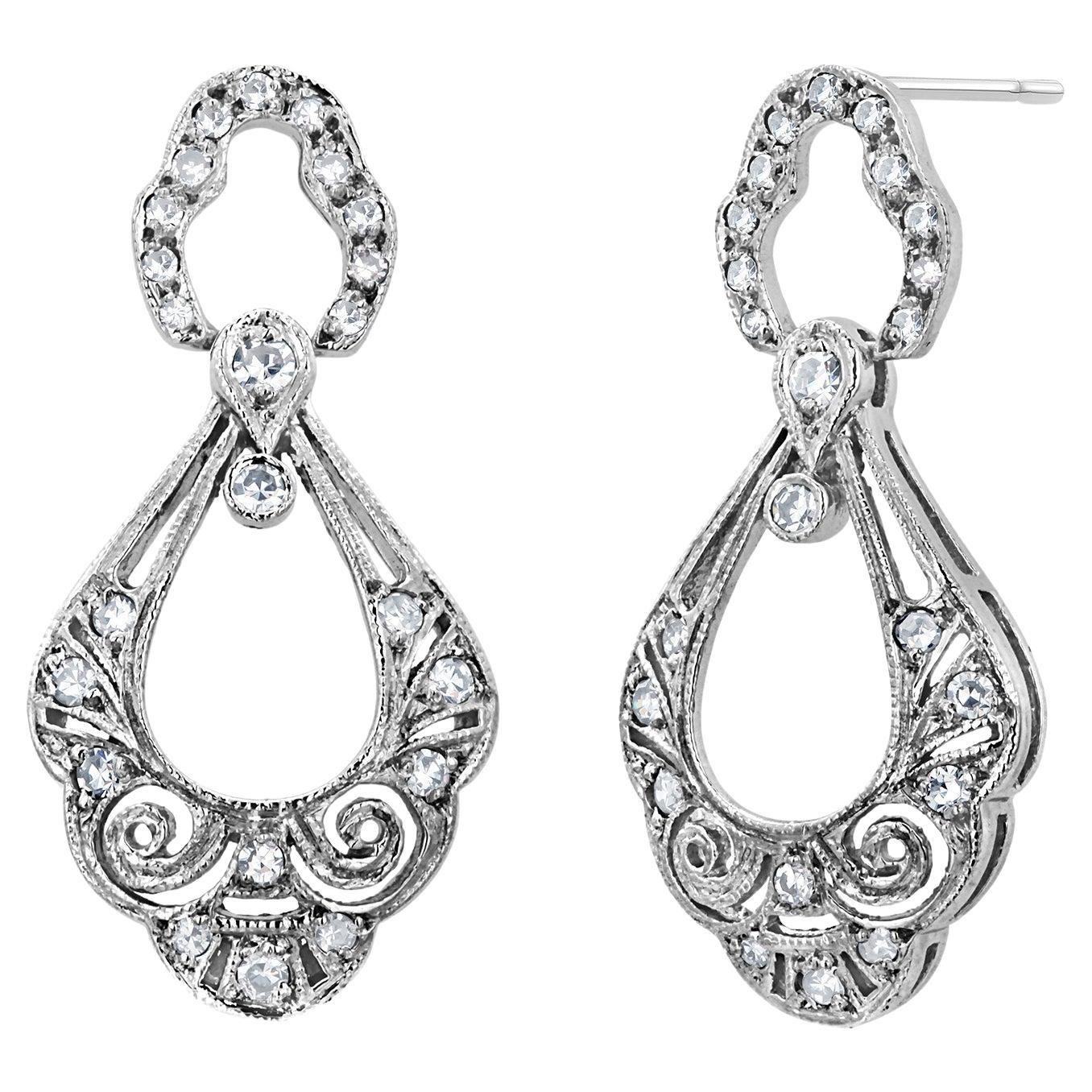 Platin durchbrochene filigrane Diamant 0,50 Karat Tropfen Ohrringe 1,20 Zoll lang im Angebot