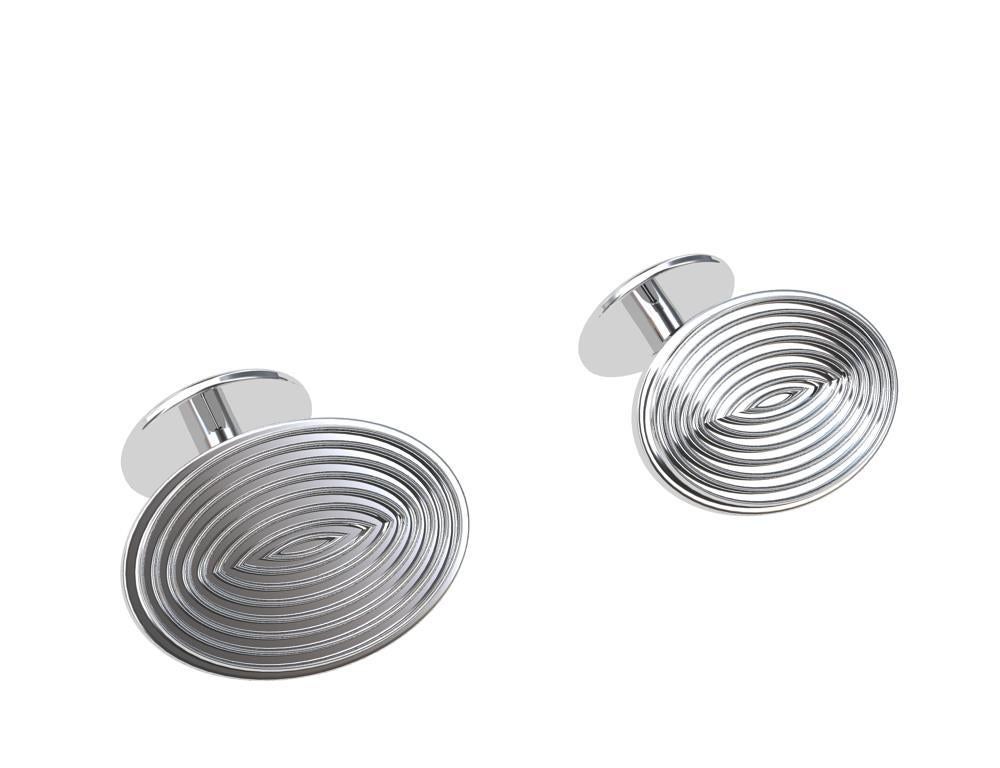 Platinum Optical Art Cyclops Cuff links In New Condition For Sale In New York, NY