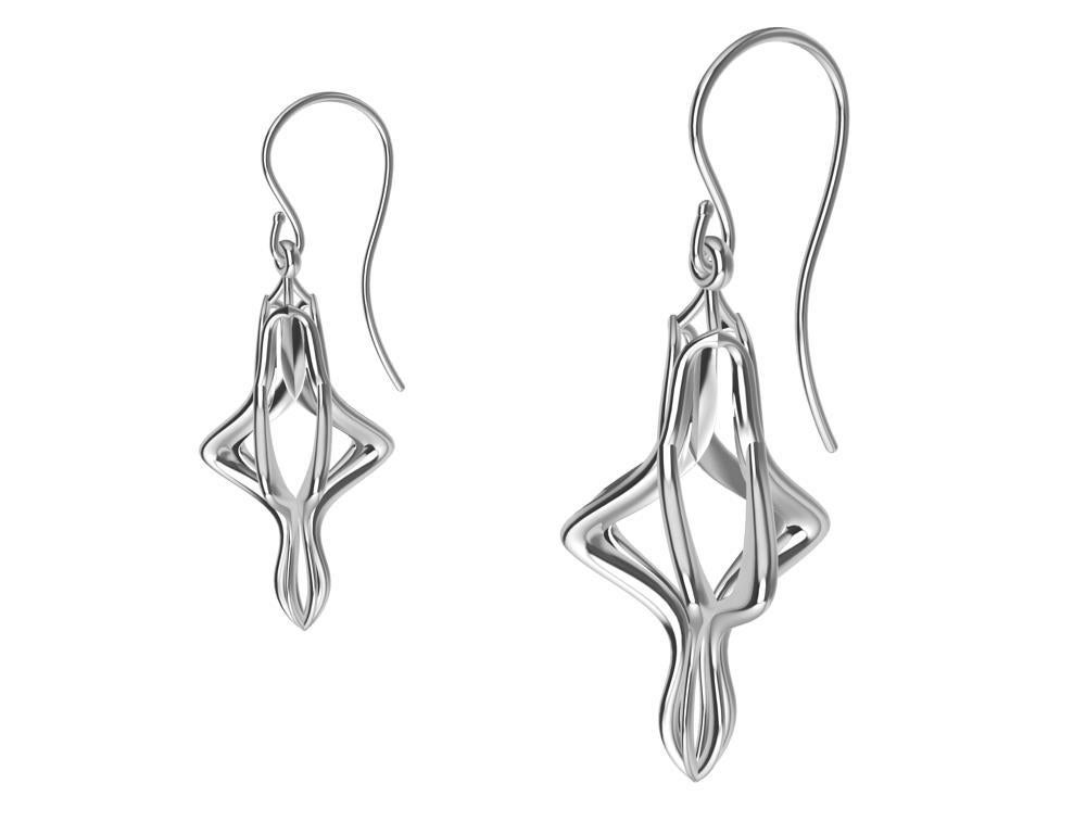 Contemporary Platinum Organic Sculpted Earring Dangle For Sale