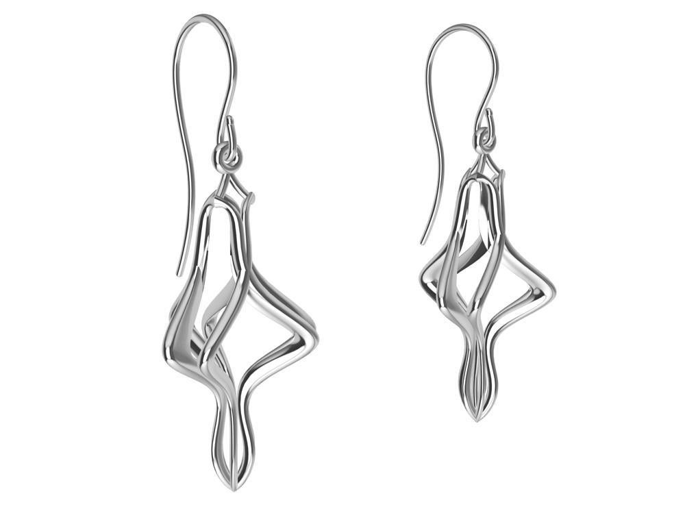 Women's Platinum Organic Sculpted Earring Dangle For Sale