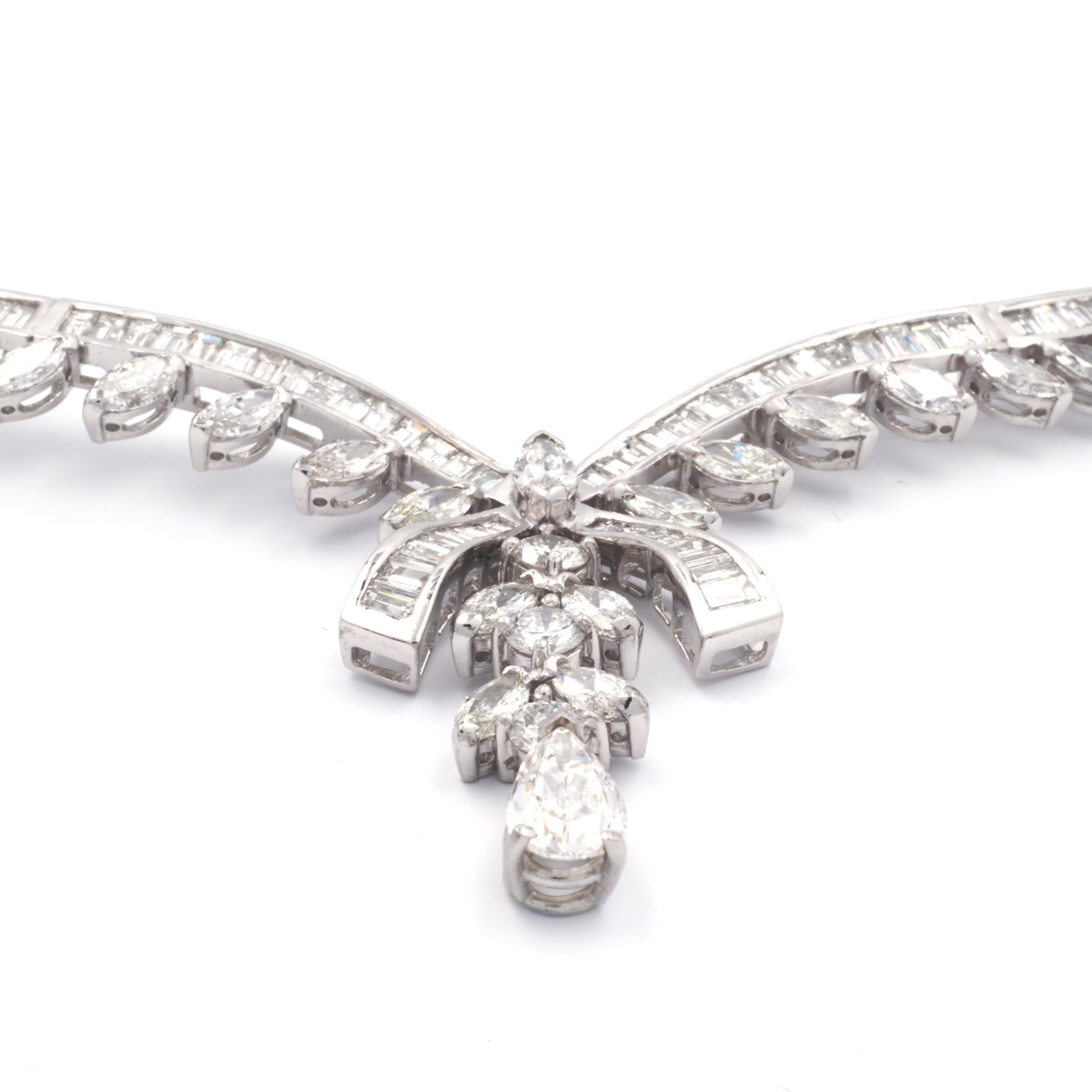 Platinum Ornate Diamond Collar Necklace with Diamond Bow Drop In Excellent Condition In Scottsdale, AZ