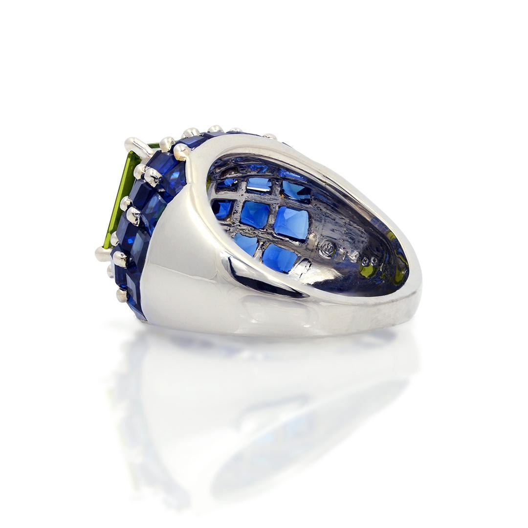 Platinum Oscar Heyman Peridot and Sapphire Domed Ring 6