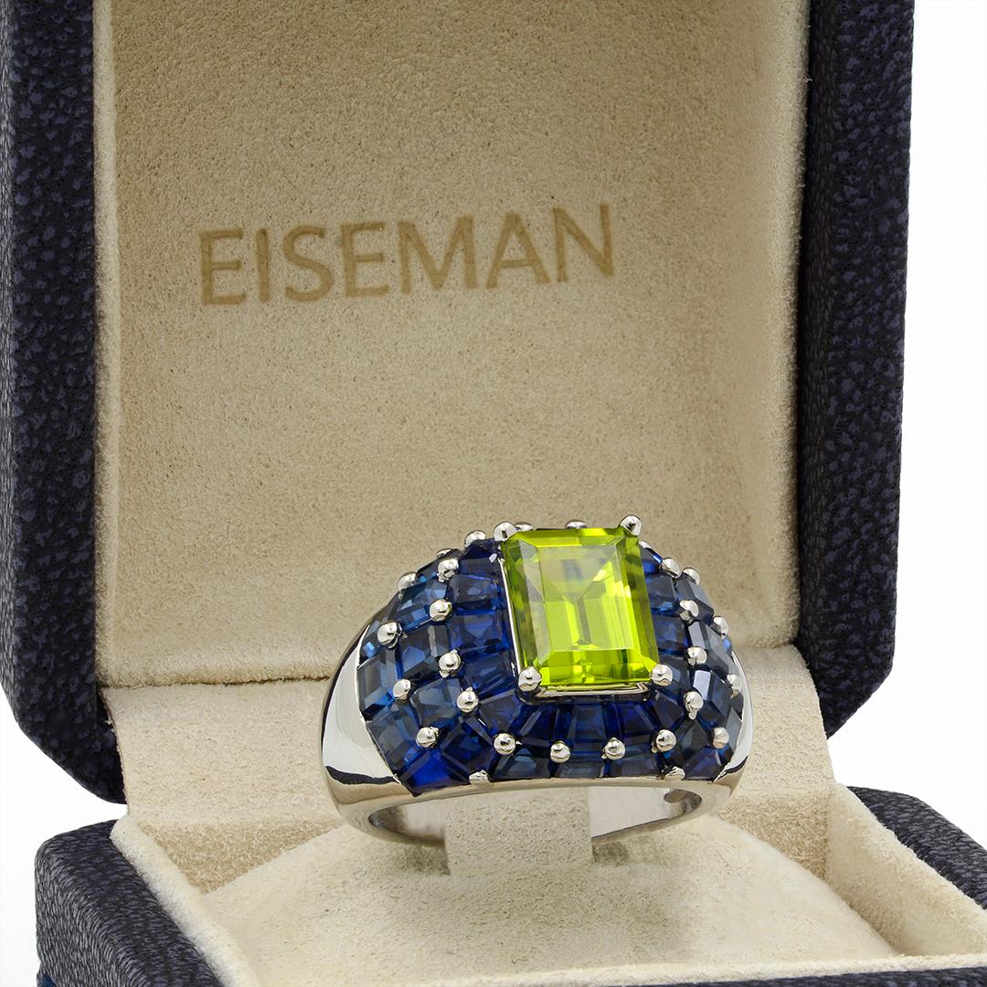 Platinum Oscar Heyman Peridot and Sapphire Domed Ring 8