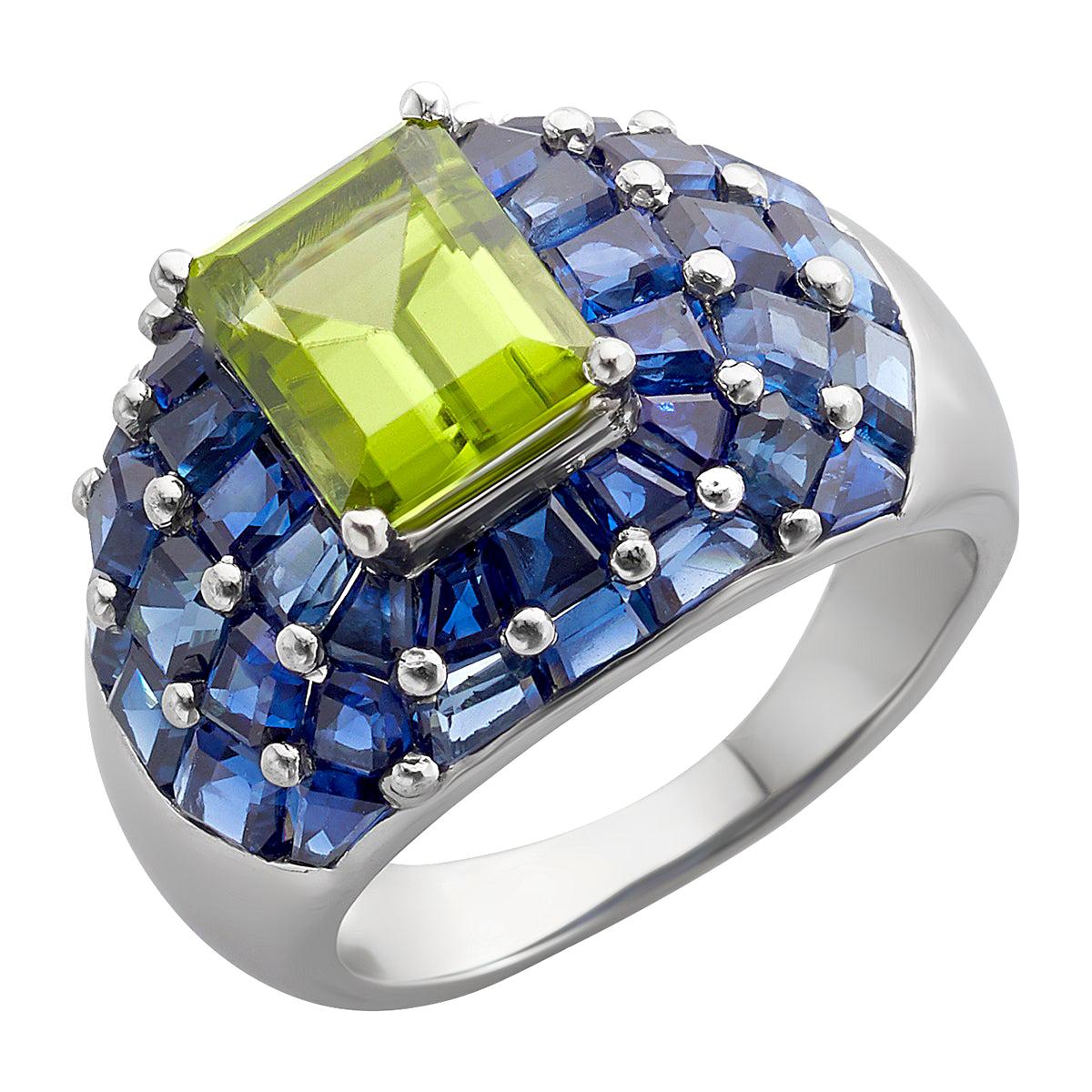 Platinum Oscar Heyman Peridot and Sapphire Domed Ring