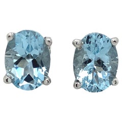 Platinum Oval 2.38 carat tw Aquamarine Stud Earrings