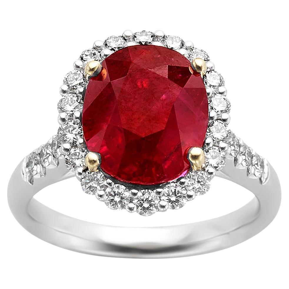 3.01 Emerald Cut Burmese Ruby Diamond Platinum Engagement Ring For Sale