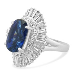 Platinum Oval Cut Blue Sapphire and Diamond Ballerina Ring