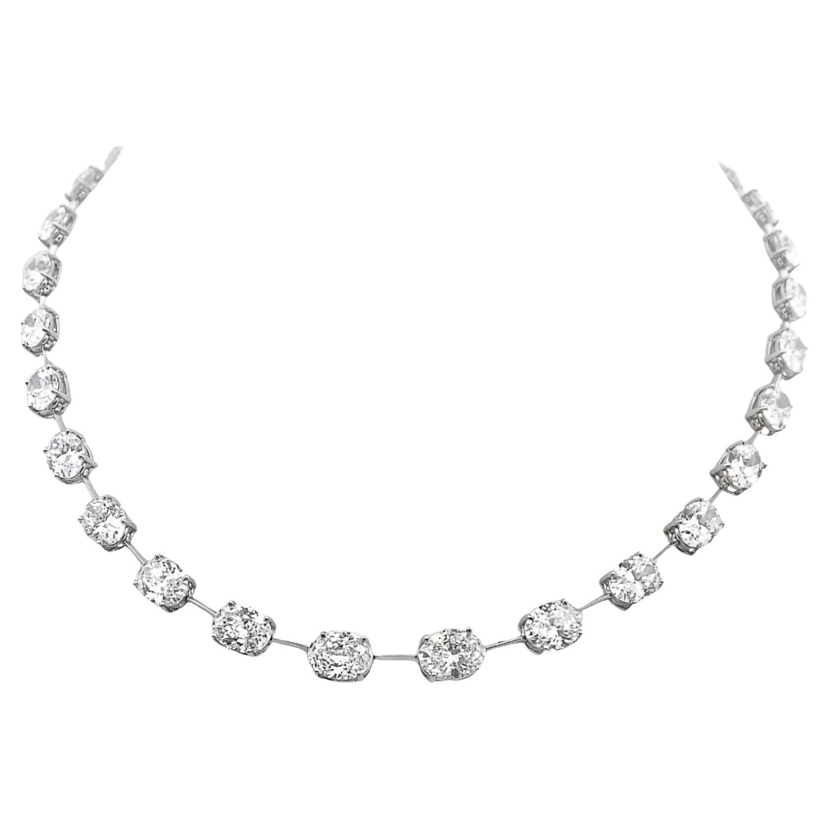 Maurice Fine Jewelry - Platinum Oval Diamond Prong-Set Necklace For Sale