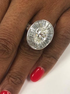 Platinum Oval Diamond 3.00 CT, with Baguettes and Round Diamonds  Ring