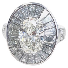 Platinum Oval Diamond 3.00 CT, with Baguettes and Round Diamonds  Ring