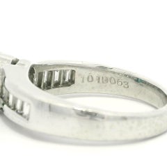 Platinum Oval Emerald Solitaire w/ Baguette Diamond Shoulder Accents Band Ring