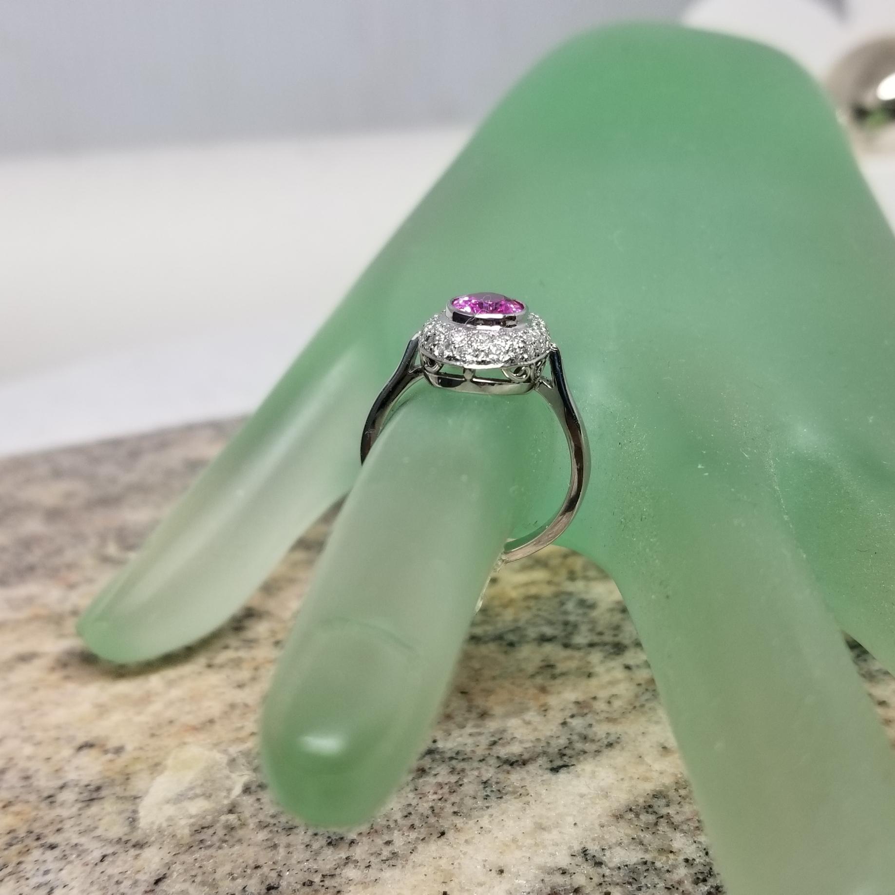 Women's or Men's Platinum Oval Pink Sapphire and Diamond Pave' Ring For Sale