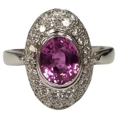 Platinum Oval Pink Sapphire and Diamond Pave' Ring