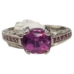 Platinum Oval Pink Sapphire and Diamond Ring
