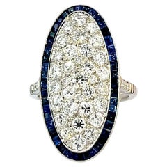 Platinum Oval Ring with 2.17ct Diamonds and 1.59ct Carré-Cut Sapphires