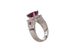 Platinum Oval Ruby and Baguette Diamond Architectural Cocktail Ring