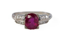 Platinum Oval Ruby and Split-Shoulder Diamond Ring