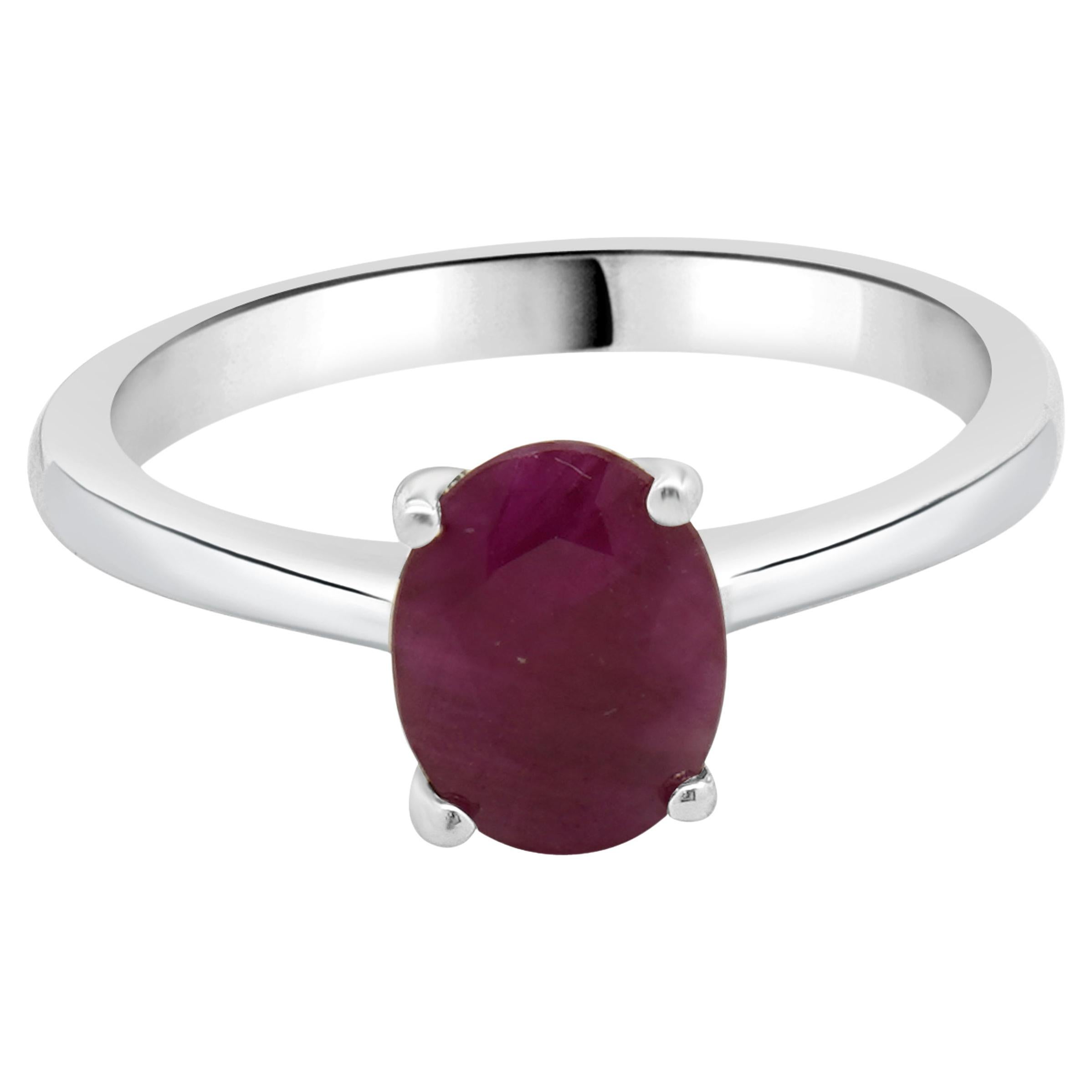 Platinum Oval Ruby Solitaire Ring For Sale