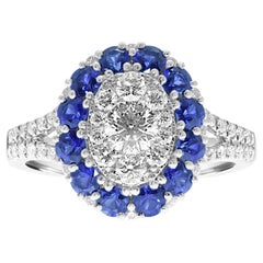 Platinum 'PT950' Oval Shape Split Band Ring with Blue Sapphires and Diamonds