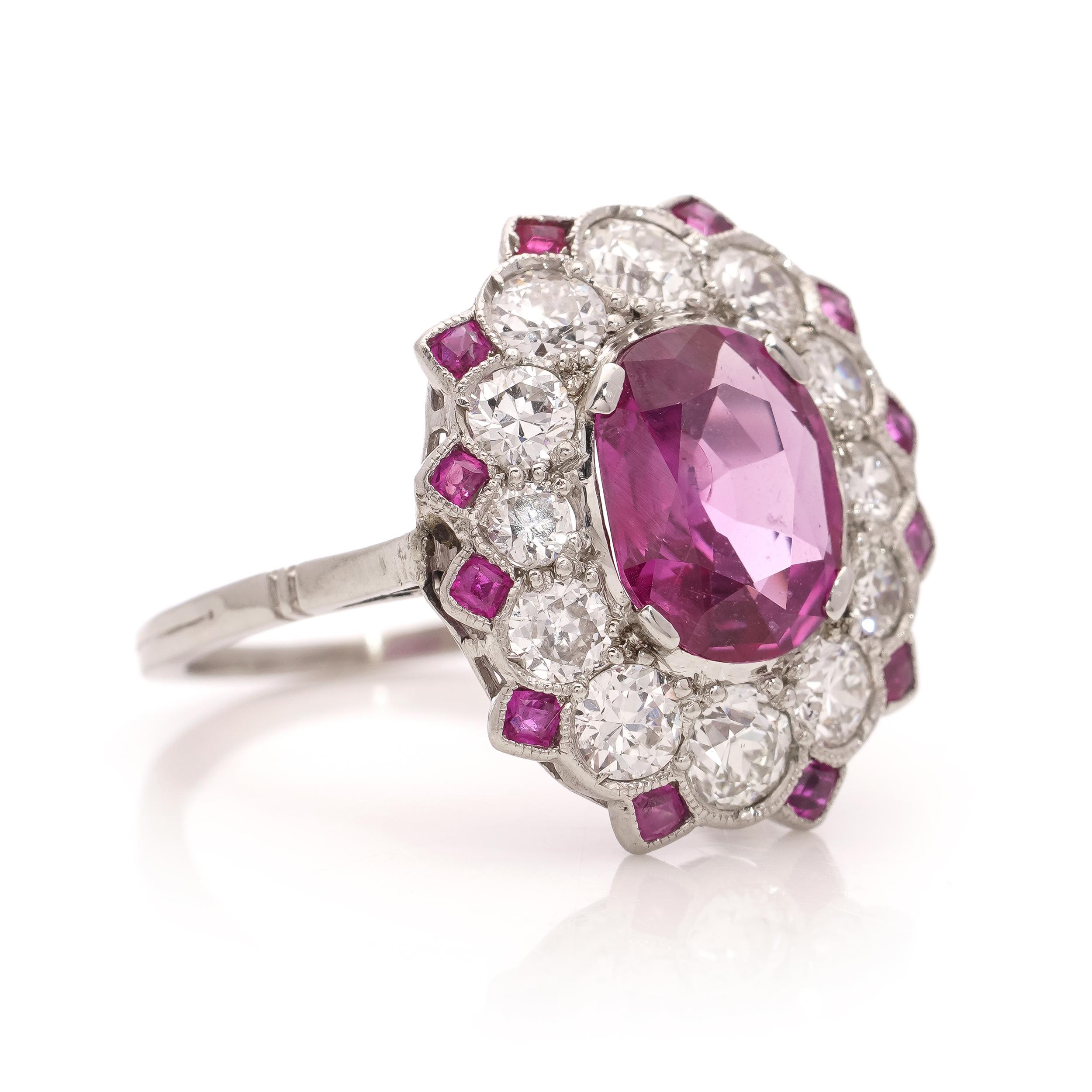 Women's Platinum oval-shaped 2.25 cts. Natural Burma ruby cluster ring  For Sale