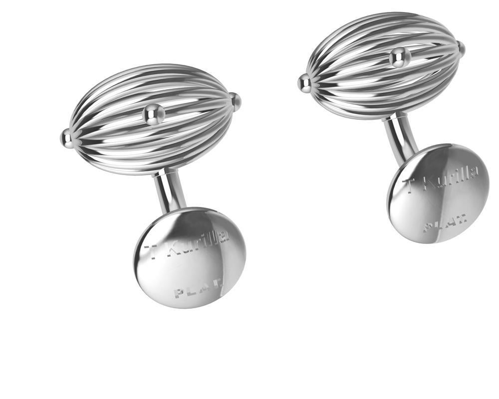Platinum Oval Wire Sphere Cufflinks For Sale 2