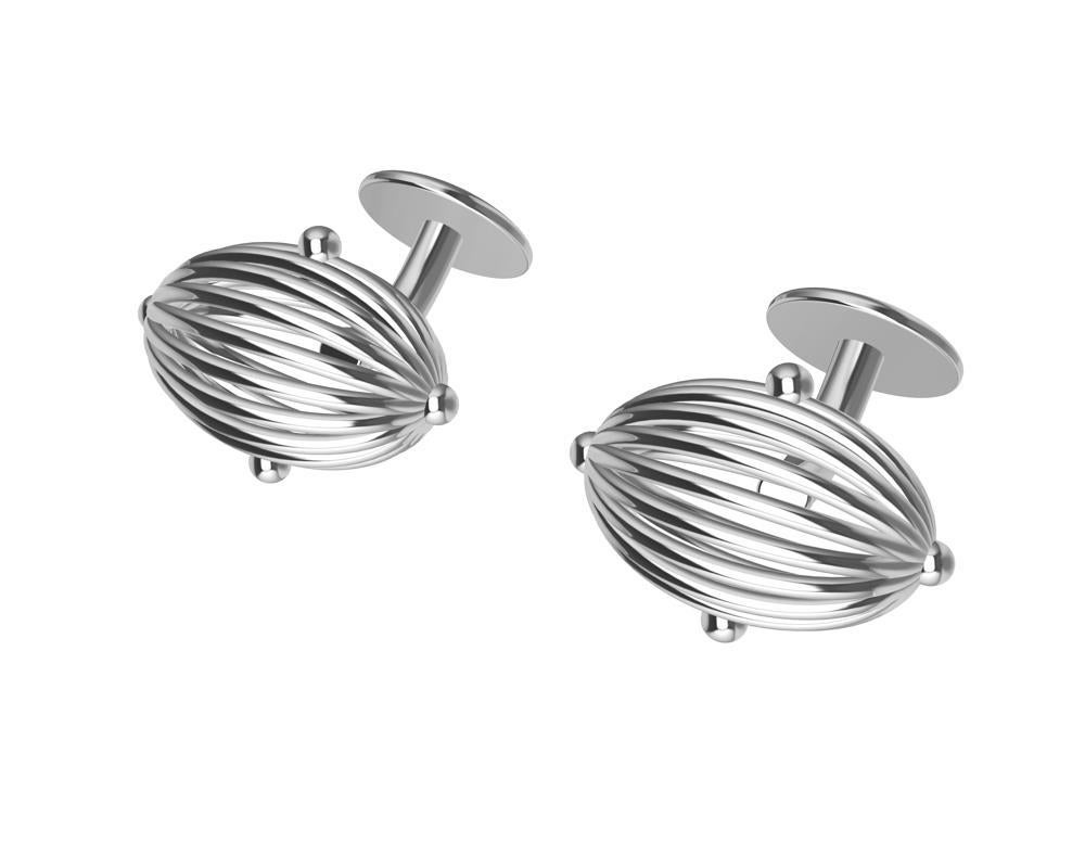 Platinum Oval Wire Sphere Cufflinks For Sale 3