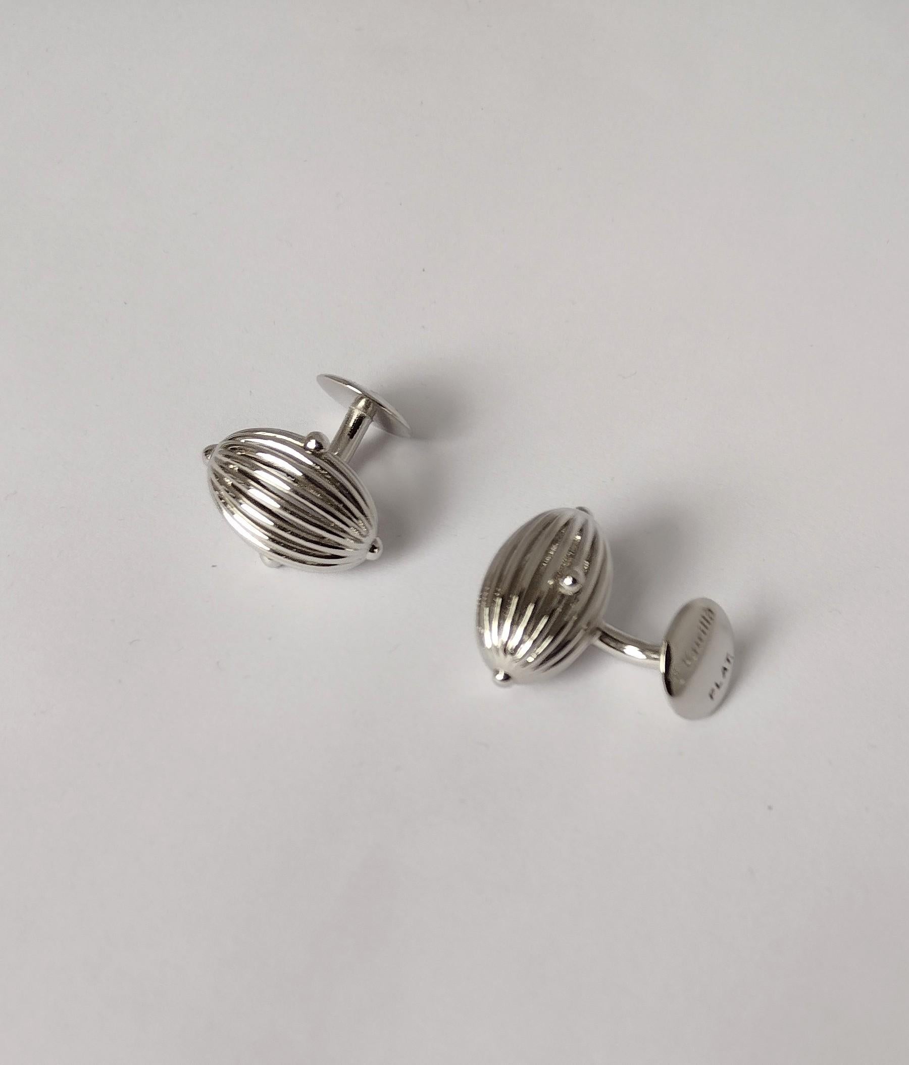 Women's or Men's Platinum Oval Wire Sphere Cufflinks