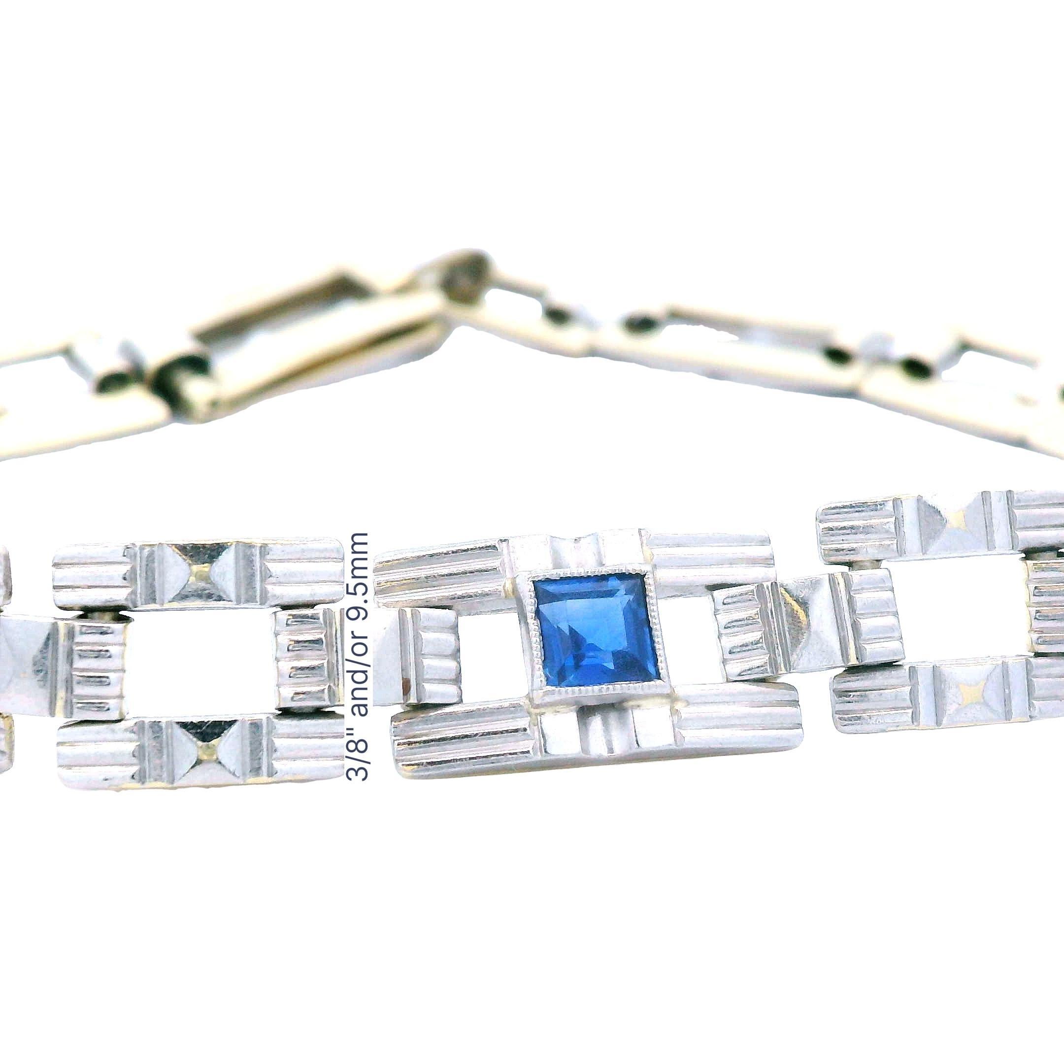 Bracelet en platine et or jaune 14k avec saphirs et diamants 1915 Art Deco en vente 5
