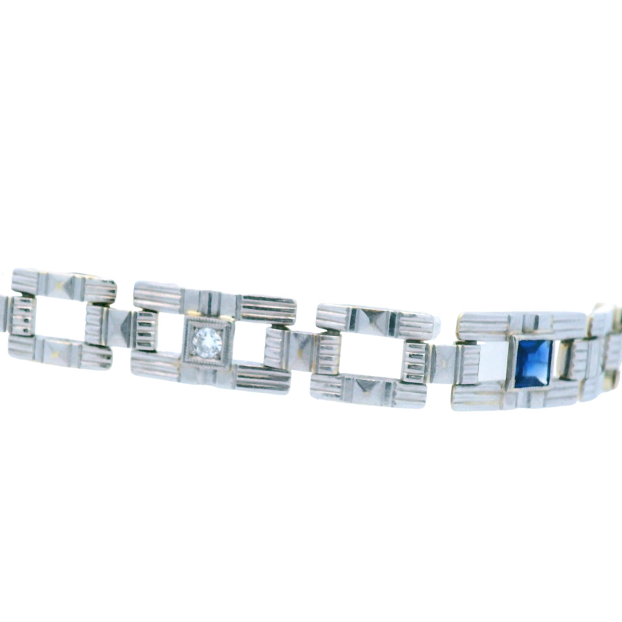 Platinum over 14k Yellow Gold Sapphire and Diamond Bracelet 1915 Art Deco In Good Condition For Sale In Lexington, KY