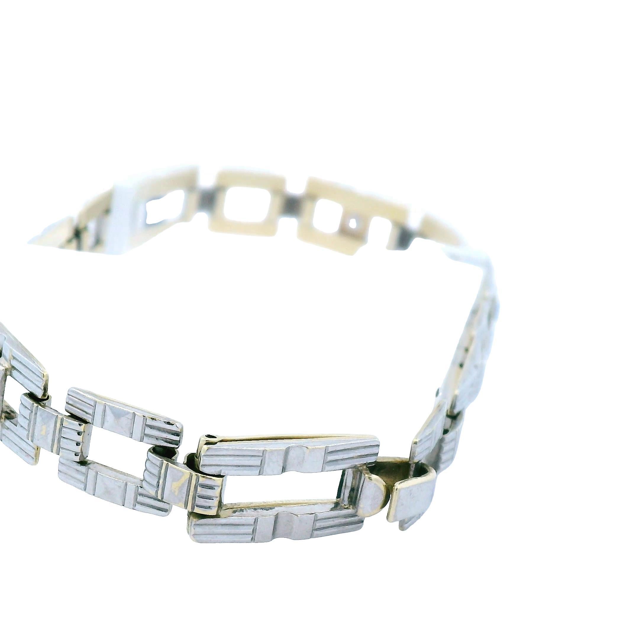 Women's Platinum over 14k Yellow Gold Sapphire and Diamond Bracelet 1915 Art Deco For Sale