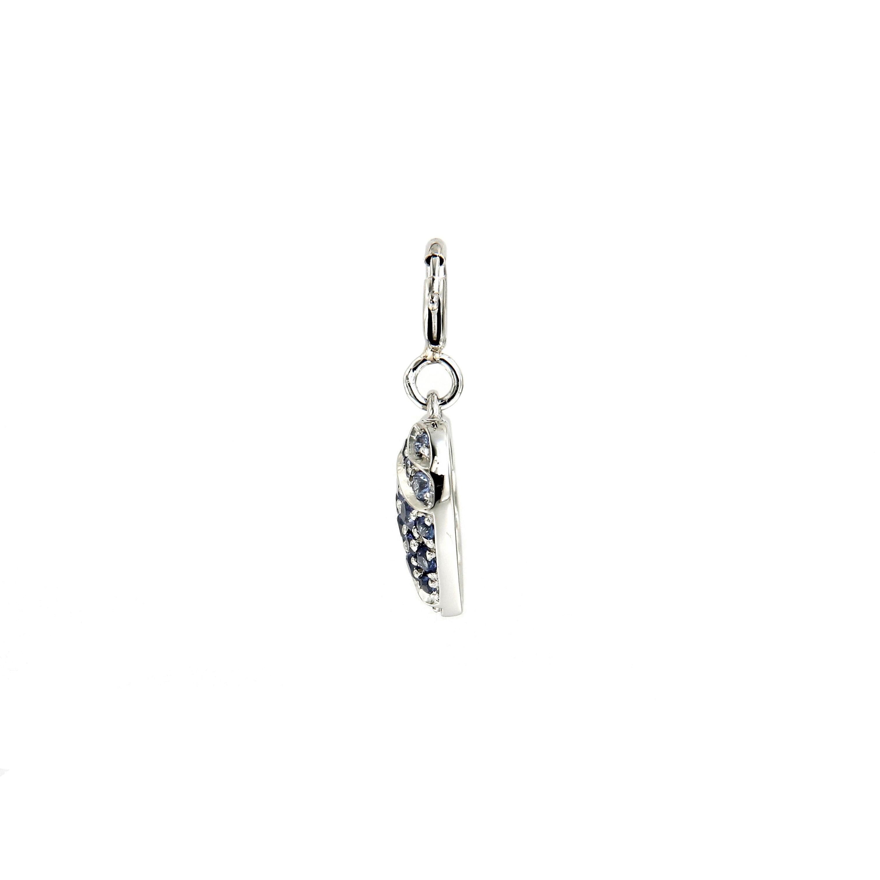 Modern AENEA Palladium Platinum Blue Sapphires Heart Charm Pendant For Sale