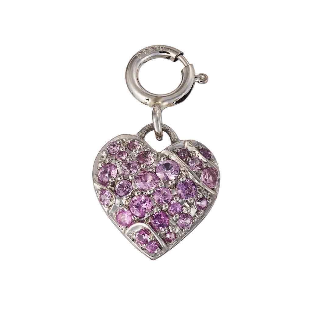 AENEA Palladium Platinum Blue Sapphires Heart Charm Pendant For Sale 1