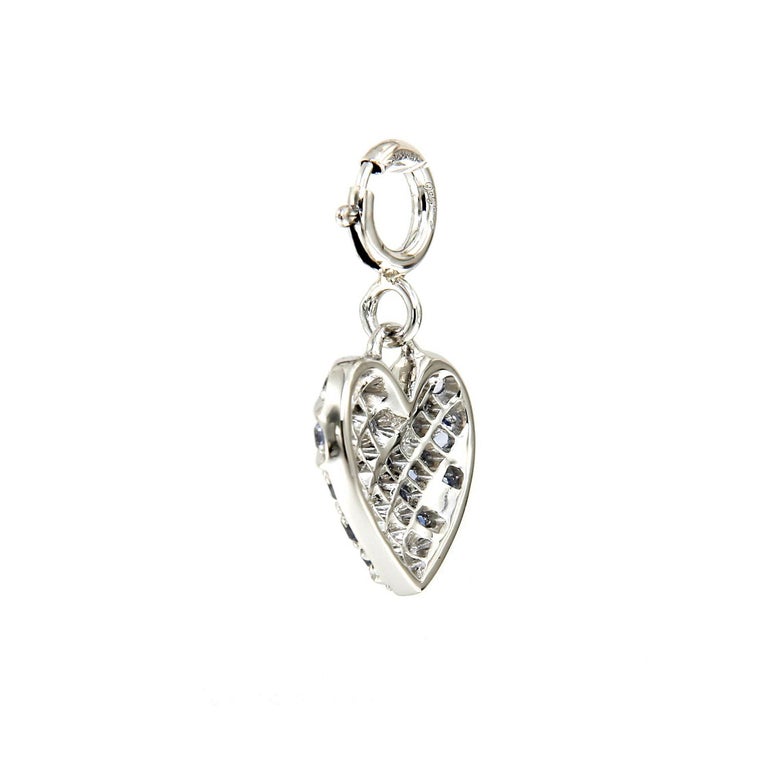 AENEA Palladium Platinum Blue Sapphires Heart Charm Pendant For Sale at ...