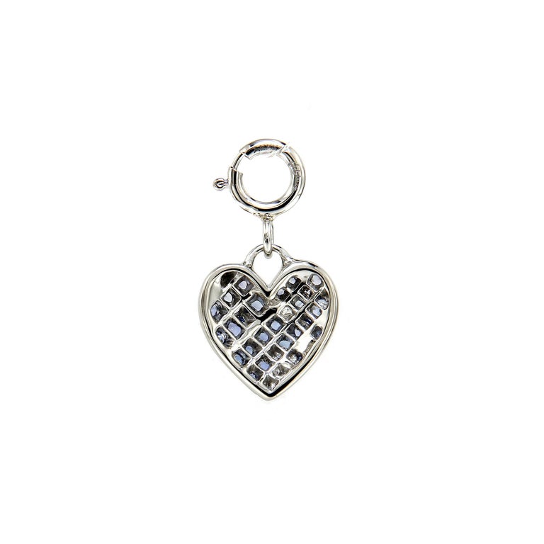 AENEA Palladium Platinum Blue Sapphires Heart Charm Pendant For Sale at ...