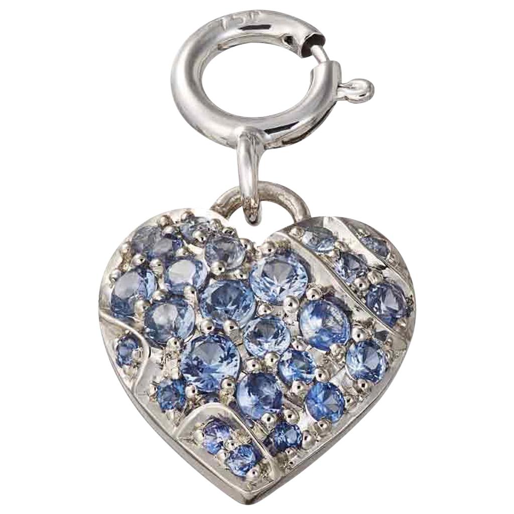 AENEA Palladium Platinum Blue Sapphires Heart Charm Pendant