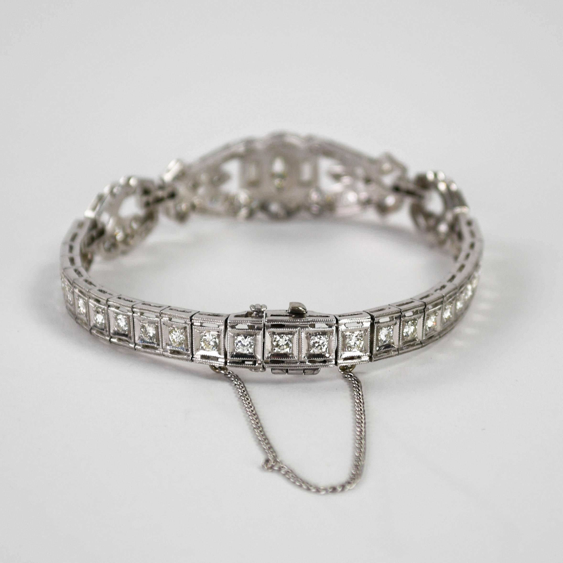 Taille Marquise Bracelet Art Déco en platine et palladium avec diamants 3.00ct en vente