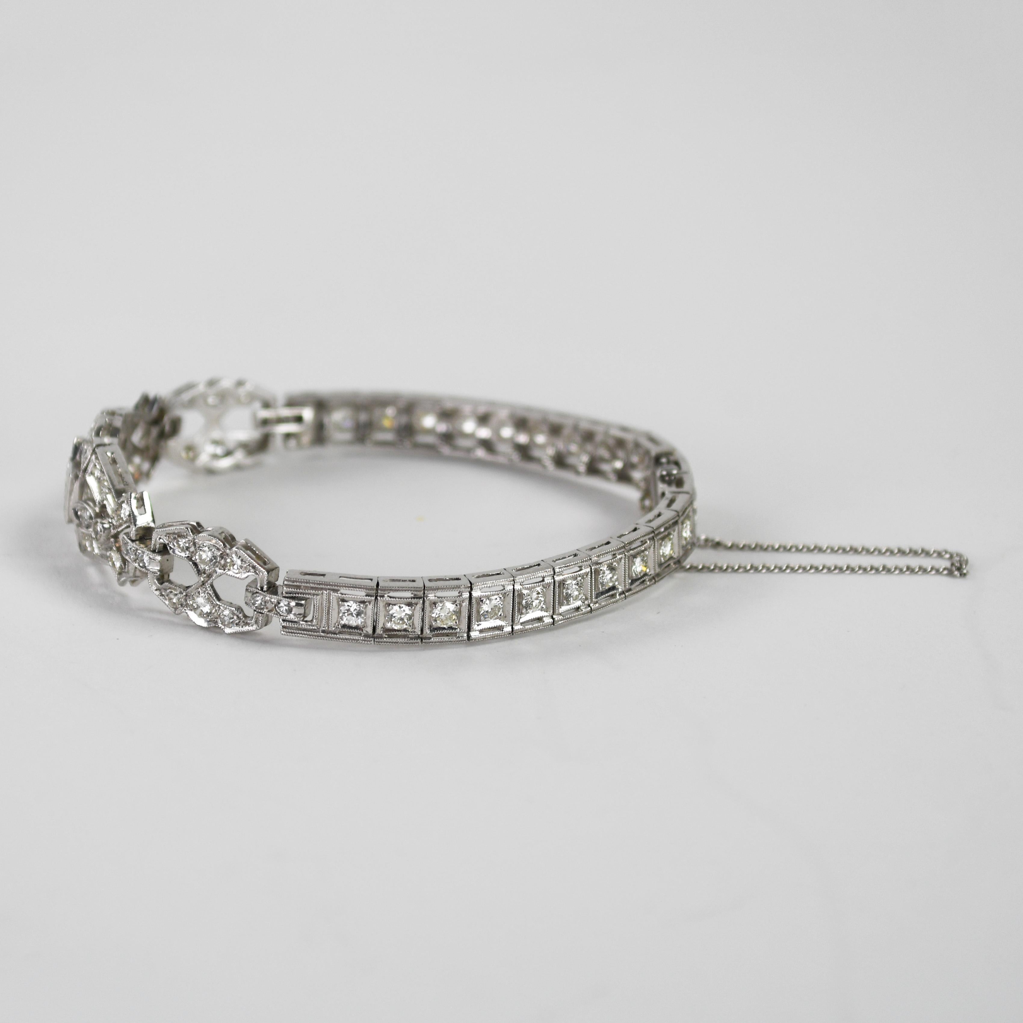 Bracelet Art Déco en platine et palladium avec diamants 3.00ct Excellent état - En vente à Laguna Beach, CA