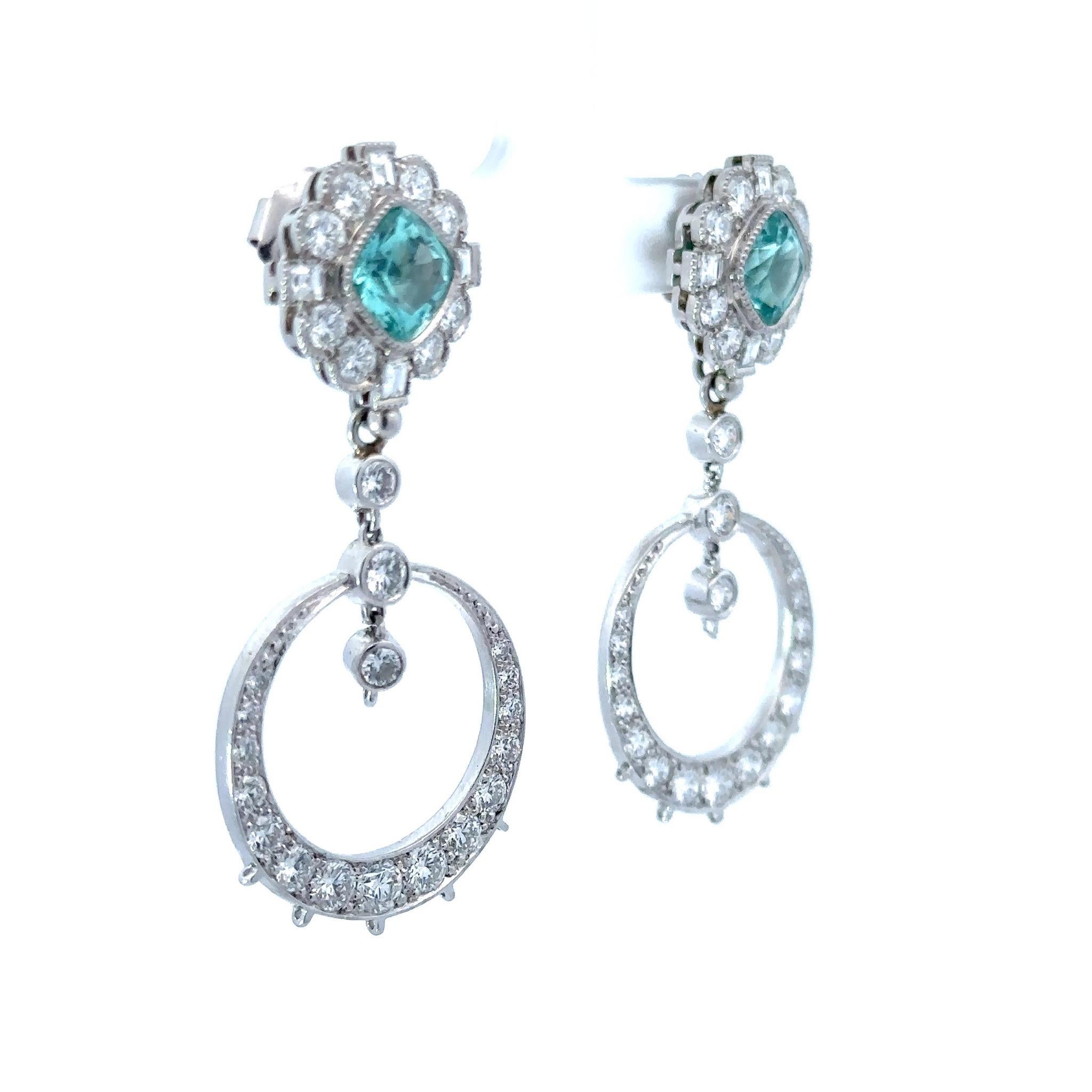 Platinum Paraiba & Diamond Earrings  In Excellent Condition For Sale In New York, NY