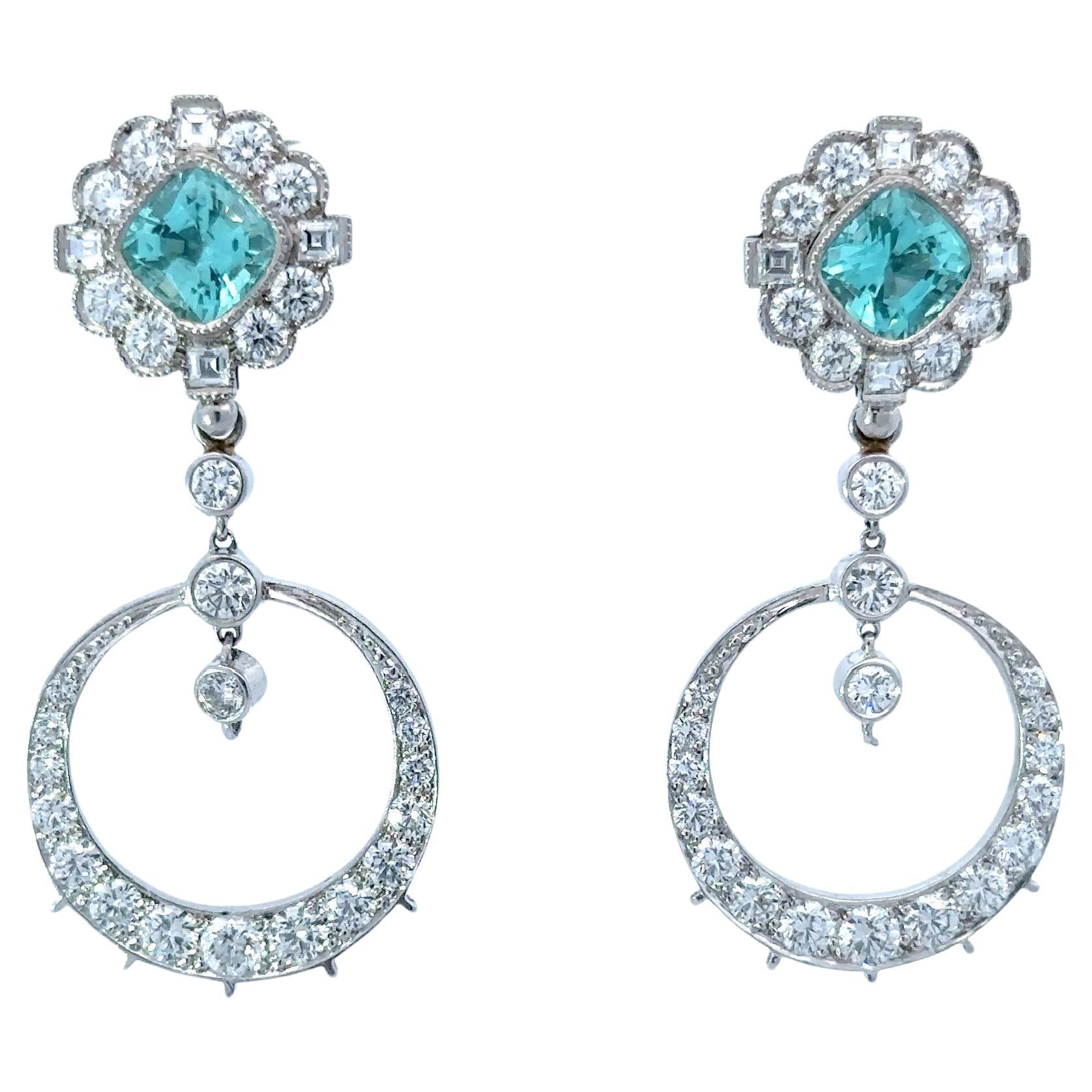 Platinum Paraiba & Diamond Earrings  For Sale
