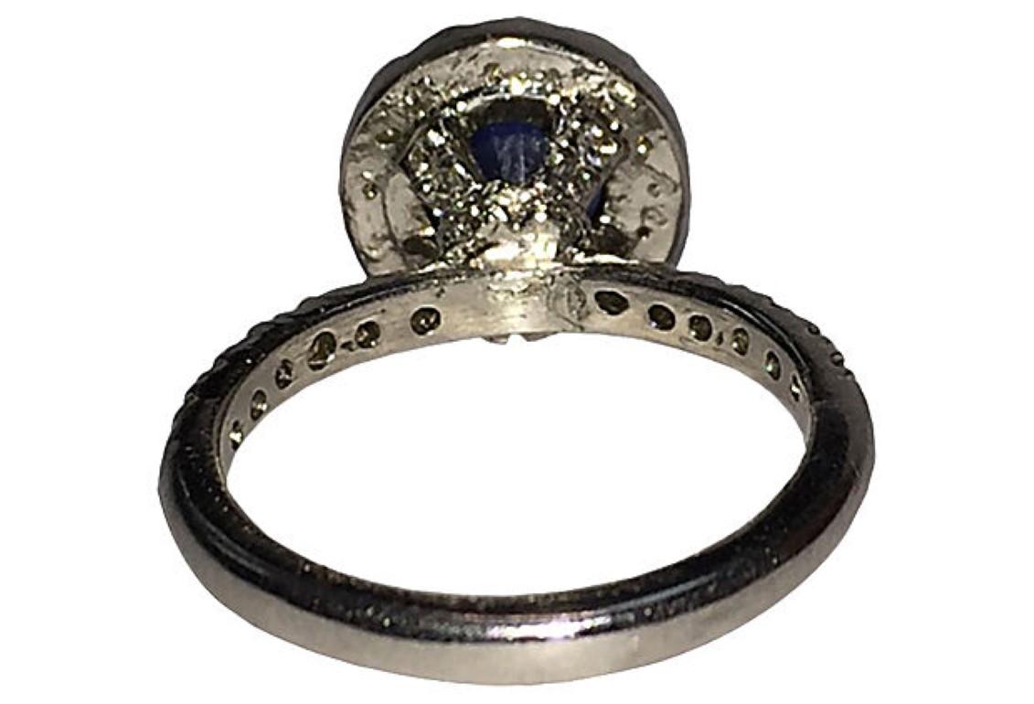 Platinum Pavé Diamond and Blue Sapphire Ring In New Condition For Sale In New York, NY