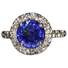 Platinum Pavé Diamond and Blue Sapphire Ring